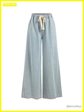 High Waisted Wide Leg Drawstring Baggy Jeans with Pockets